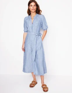 Ada Linen Midi Dress-Grey Blue Chambray-Boden Discount