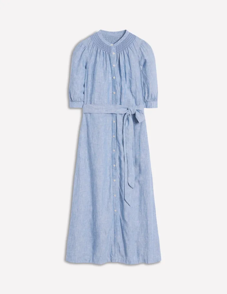 Ada Linen Midi Dress-Grey Blue Chambray-Boden Discount