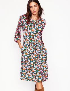 Alexandra Blouson Jersey Dress-Multi, Painterly Meadow-Boden Fashion