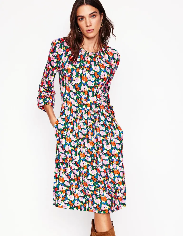 Alexandra Blouson Jersey Dress-Multi, Painterly Meadow-Boden Fashion