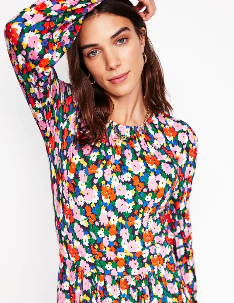 Alexandra Blouson Jersey Dress-Multi, Painterly Meadow-Boden Fashion