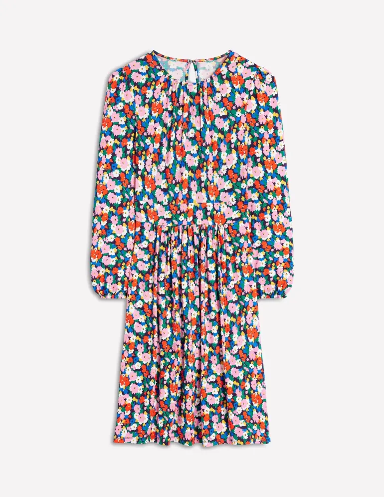 Alexandra Blouson Jersey Dress-Multi, Painterly Meadow-Boden Fashion