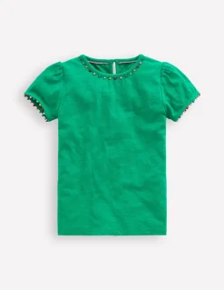 Ali Puff Sleeve Pom T-shirt-Bright Emerald-Boden Online