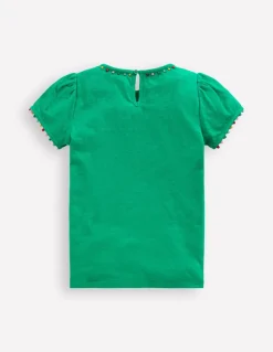 Ali Puff Sleeve Pom T-shirt-Bright Emerald-Boden Online