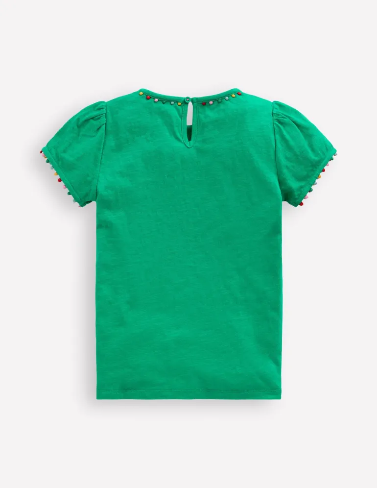 Ali Puff Sleeve Pom T-shirt-Bright Emerald-Boden Online