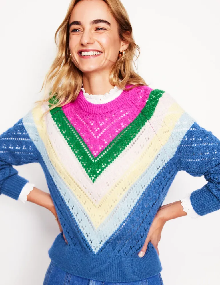 Alice Fluffy Raglan Sweater-Blue and Pink Chevron-Boden Cheap