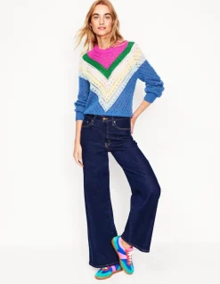 Alice Fluffy Raglan Sweater-Blue and Pink Chevron-Boden Cheap