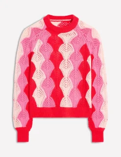 Alice Fluffy Raglan Sweater-Poppy Red/ Chalk/ Tickled Pink-Boden Discount