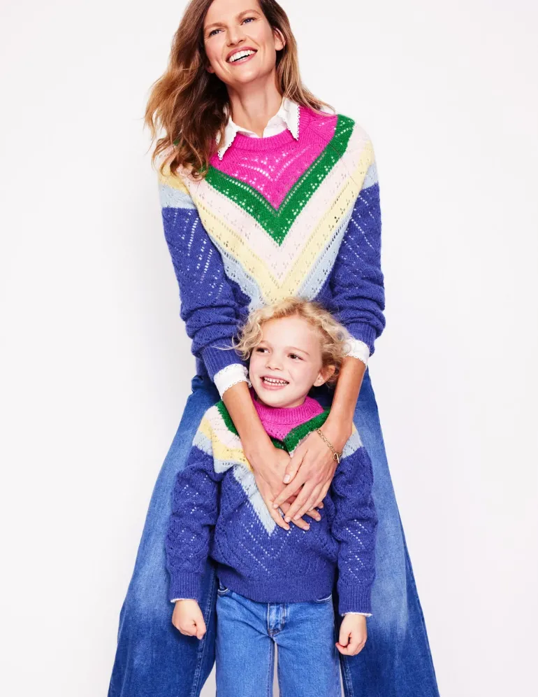 Alice Fluffy Raglan Sweater-Blue and Pink Chevron-Boden Cheap
