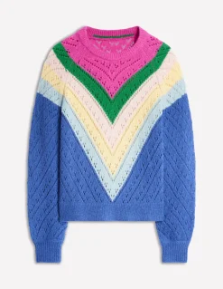 Alice Fluffy Raglan Sweater-Blue and Pink Chevron-Boden Cheap
