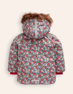 All-Weather Waterproof Coat-Glacier Blue Winter Floral-Boden Clearance
