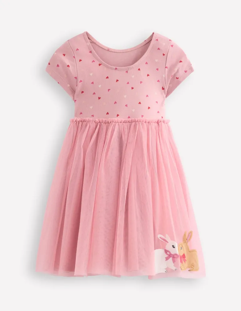 Ami Applique Tulle Dress-Chalk Pink Bunnies-Boden Store
