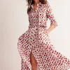 Amy Cotton Midi Shirt Dress-Ivory, Strawberry Pop-Boden Online