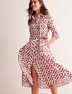 Amy Cotton Midi Shirt Dress-Ivory, Strawberry Pop-Boden Online
