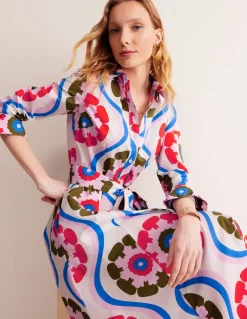 Amy Cotton Midi Shirt Dress-Multi, Geo Floret-Boden Store