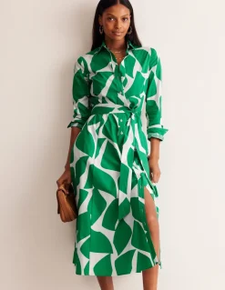 Amy Cotton Midi Shirt Dress-Green Tambourine, Terazzo-Boden Clearance