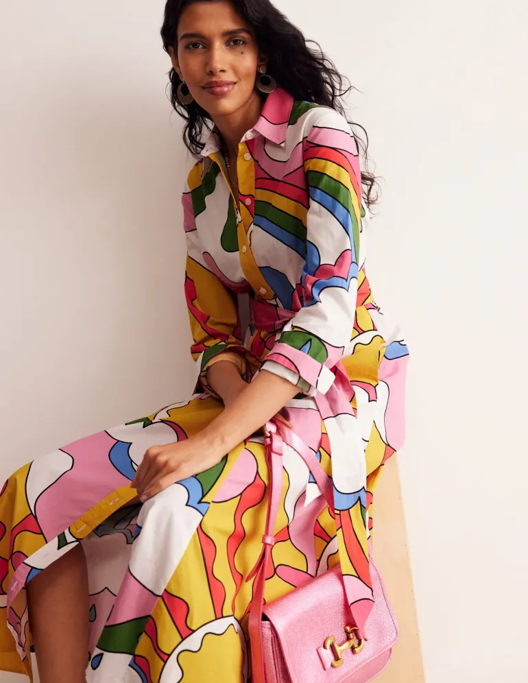 Amy Cotton Midi Shirt Dress-Multi, Sunshine-Boden Hot