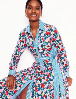 Amy Cotton Midi Shirt Dress-Multi, Painterly Meadow-Boden Online