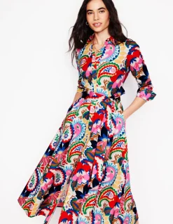 Amy Cotton Midi Shirt Dress-Ivory, Botanical Paisley-Boden Hot