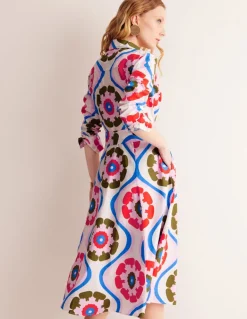 Amy Cotton Midi Shirt Dress-Multi, Geo Floret-Boden Store