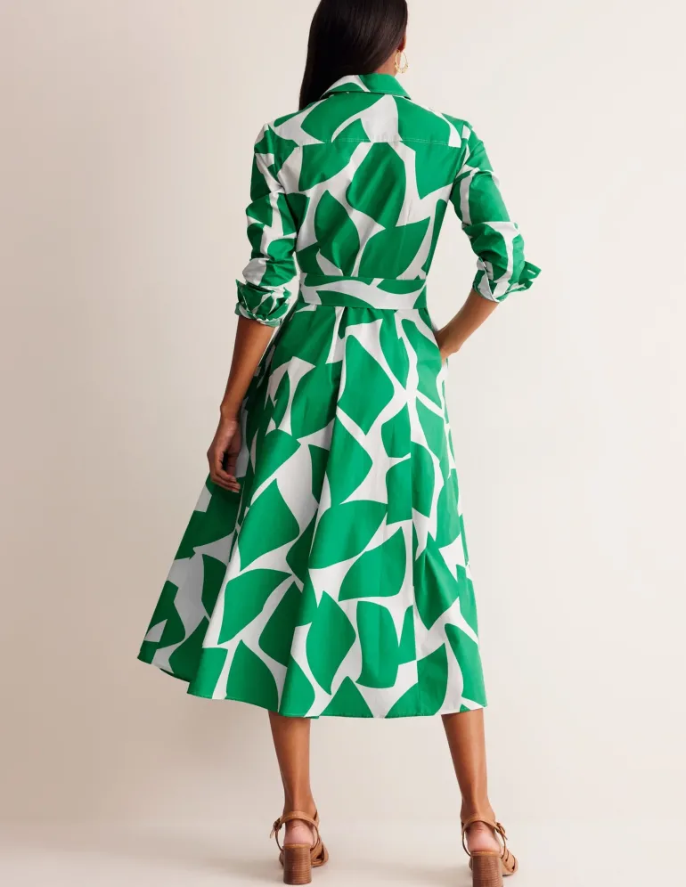 Amy Cotton Midi Shirt Dress-Green Tambourine, Terazzo-Boden Clearance