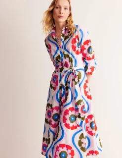 Amy Cotton Midi Shirt Dress-Multi, Geo Floret-Boden Store