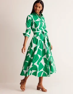 Amy Cotton Midi Shirt Dress-Green Tambourine, Terazzo-Boden Clearance