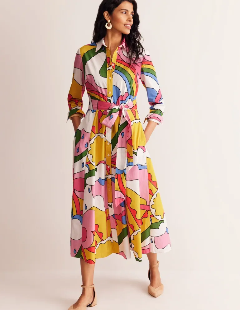 Amy Cotton Midi Shirt Dress-Multi, Sunshine-Boden Hot