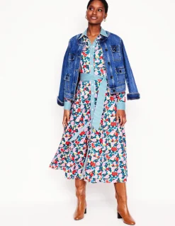 Amy Cotton Midi Shirt Dress-Multi, Painterly Meadow-Boden Online
