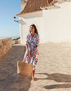 Amy Cotton Midi Shirt Dress-Multi, Geo Floret-Boden Store