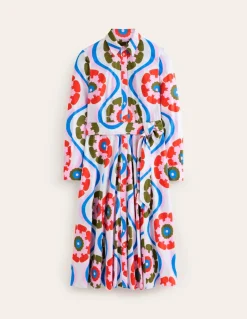 Amy Cotton Midi Shirt Dress-Multi, Geo Floret-Boden Store