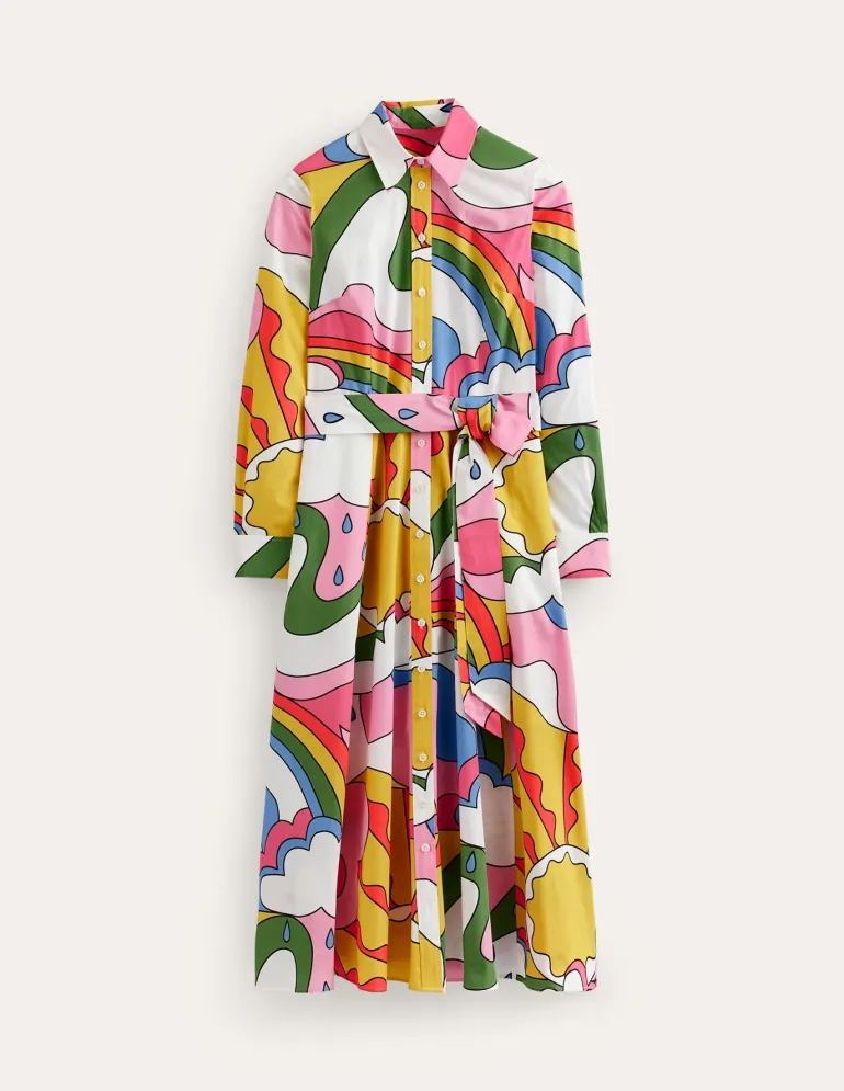 Amy Cotton Midi Shirt Dress-Multi, Sunshine-Boden Hot