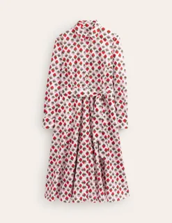Amy Cotton Midi Shirt Dress-Ivory, Strawberry Pop-Boden Online