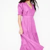 Anna Linen Tiered Midi Dress-Foxglove Purple-Boden Clearance