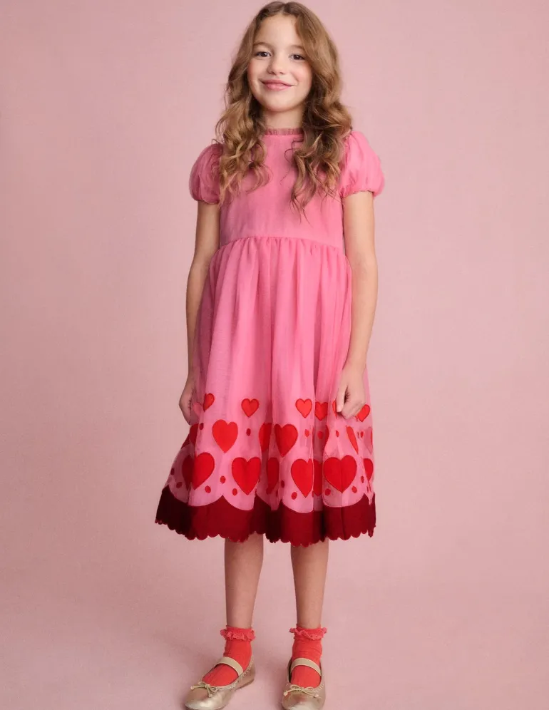 Appliqué Hem Tulle Dress-Bubblegum Pink Hearts-Boden Sale