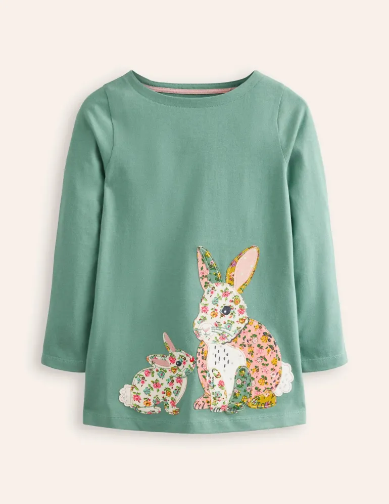 Appliqué Jersey Tunic-Eucalyptus Bunny-Boden Sale