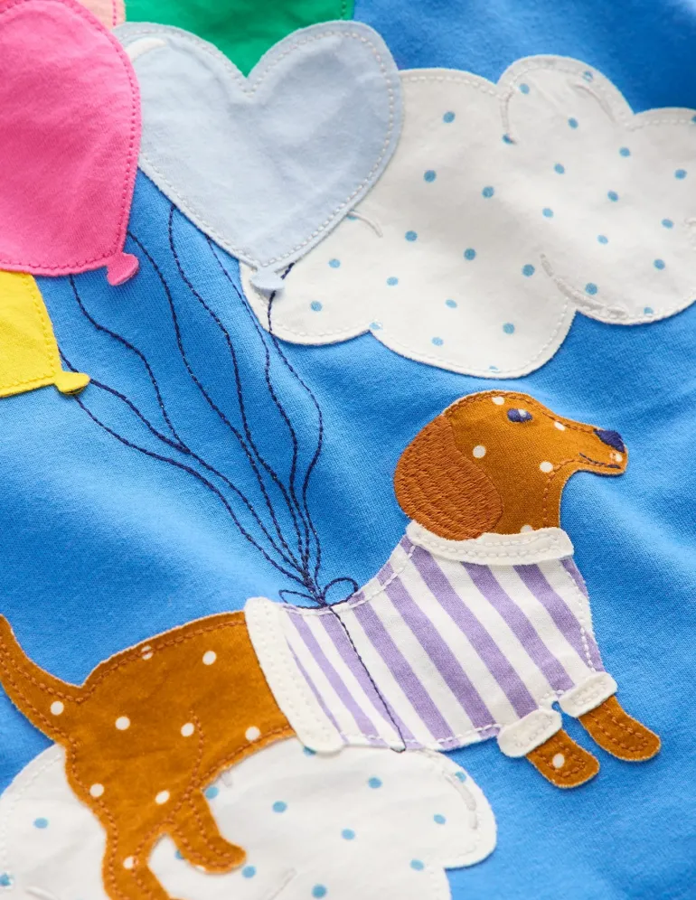 Appliqué Jersey Tunic-Peacock Plume Blue Dog-Boden Hot