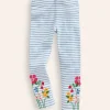 Appliqué Leggings-Ivory/ Vintage Blue Flowers-Boden Best