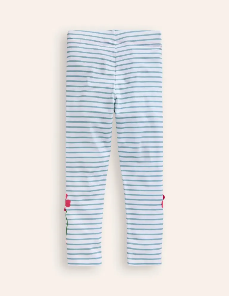 Appliqué Leggings-Ivory/ Vintage Blue Flowers-Boden Best