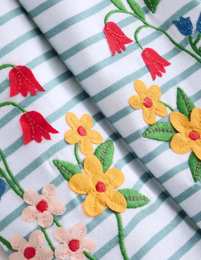 Appliqué Leggings-Ivory/ Vintage Blue Flowers-Boden Best