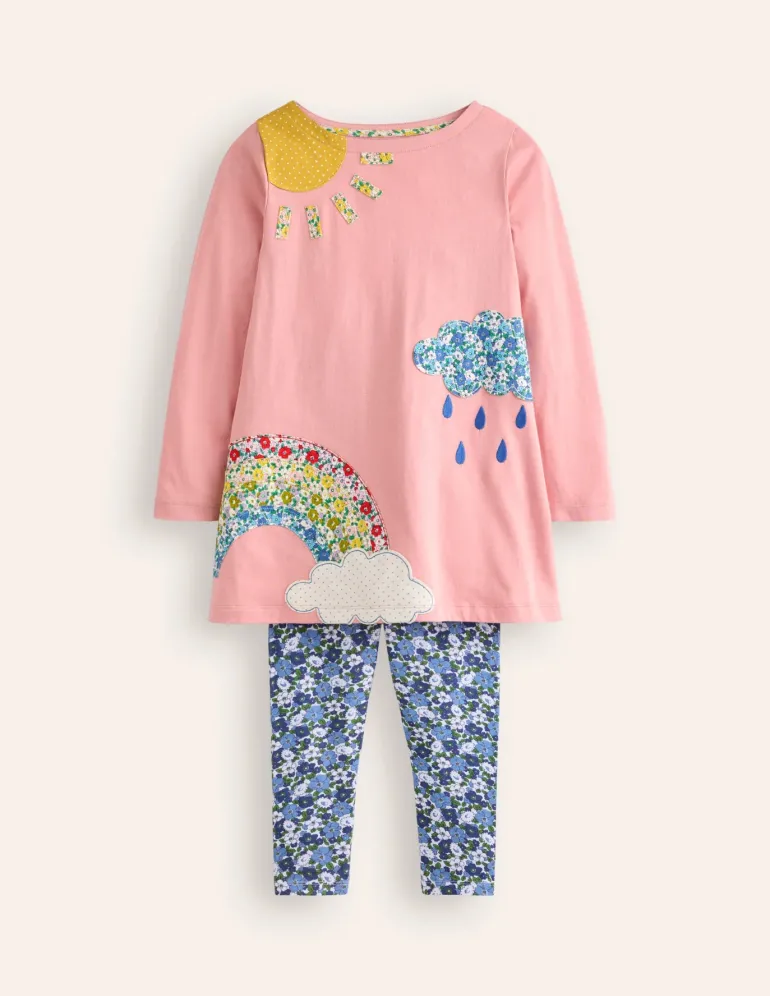 Appliqué Tunic and Legging Set-Vintage Pink Weather-Boden Fashion