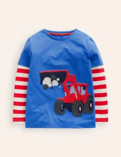 Applique Mock Sleeve T-Shirt-Greek Blue Digger-Boden Sale
