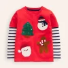 Applique Mock Sleeve T-Shirt-Poppy Red Christmas-Boden Best