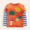 Applique Mock Sleeve T-Shirt-Autumn Maple Orange-Boden New