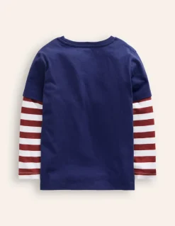 Applique Mock Sleeve T-Shirt-Starboard Blue Beaver-Boden Discount