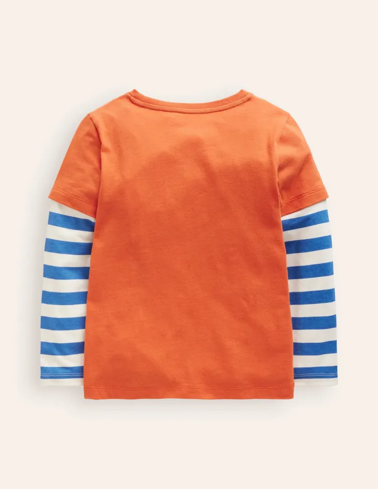 Applique Mock Sleeve T-Shirt-Autumn Maple Orange-Boden New