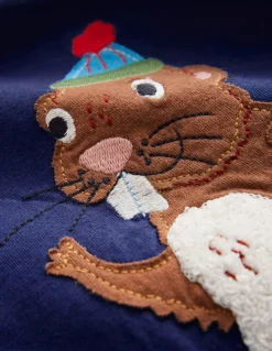 Applique Mock Sleeve T-Shirt-Starboard Blue Beaver-Boden Discount