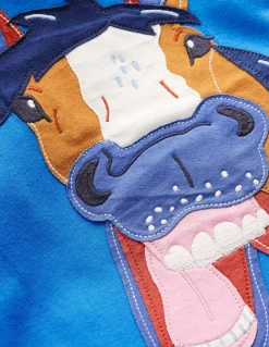 Applique Mock Sleeve T-Shirt-Kingfisher Blue Horse-Boden Clearance