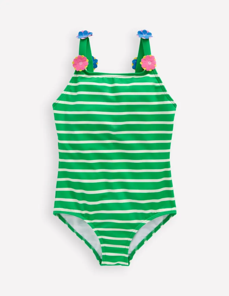 Applique Strap Swimsuit-Sapling Green Stripe Hearts-Boden Sale