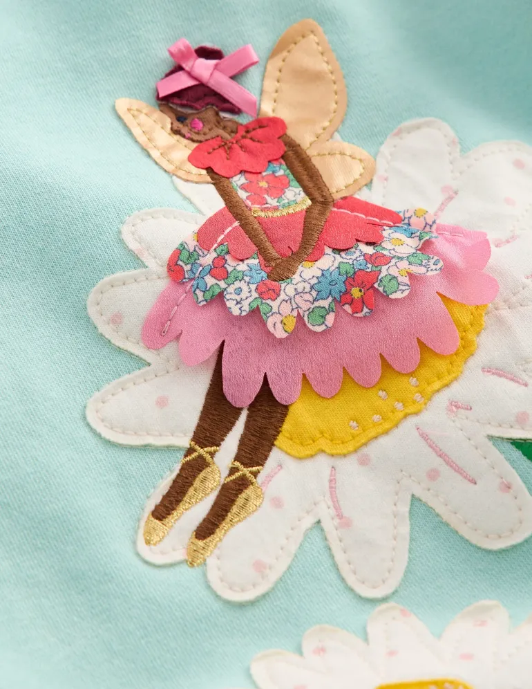 Applique Sweatshirt-Spring Green Daisy Fairy-Boden Online
